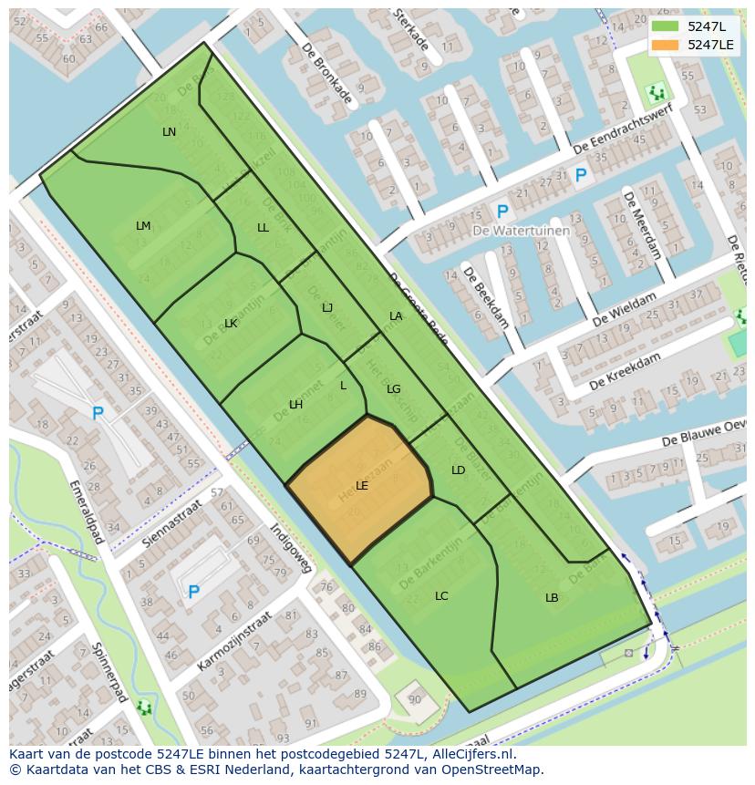Afbeelding van het postcodegebied 5247 LE op de kaart.