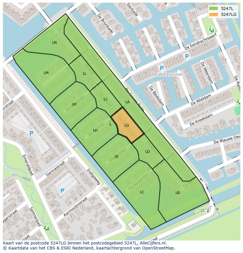 Afbeelding van het postcodegebied 5247 LG op de kaart.