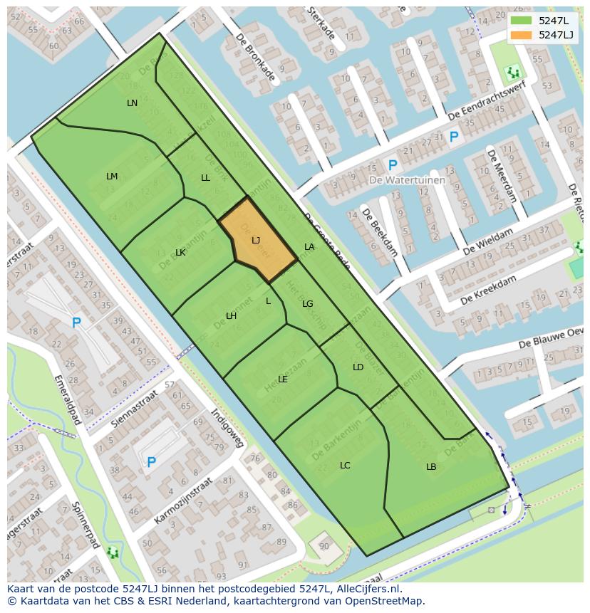 Afbeelding van het postcodegebied 5247 LJ op de kaart.