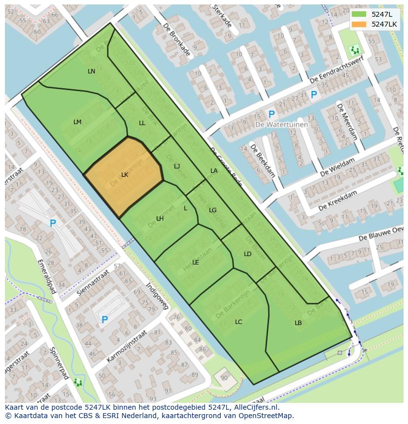 Afbeelding van het postcodegebied 5247 LK op de kaart.