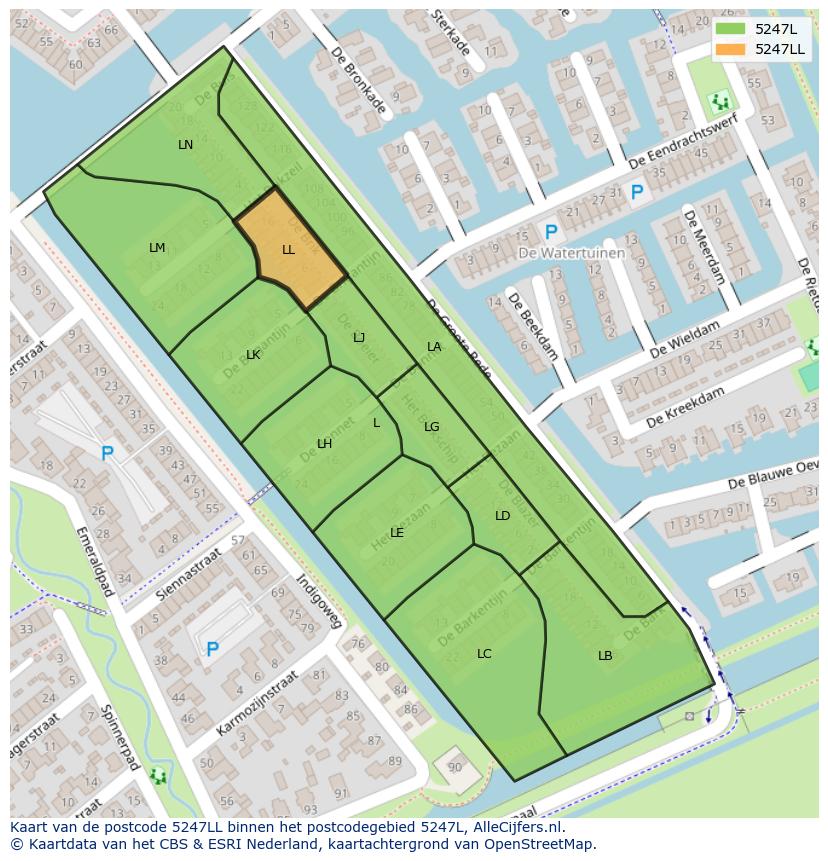 Afbeelding van het postcodegebied 5247 LL op de kaart.