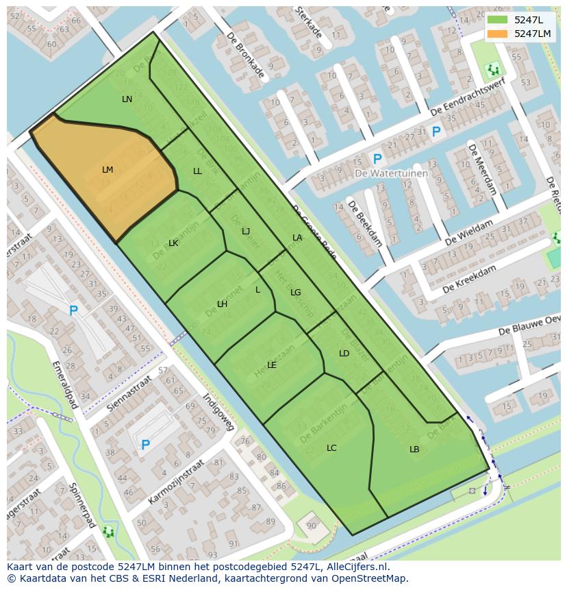 Afbeelding van het postcodegebied 5247 LM op de kaart.