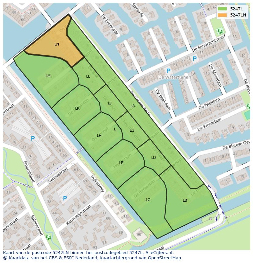Afbeelding van het postcodegebied 5247 LN op de kaart.