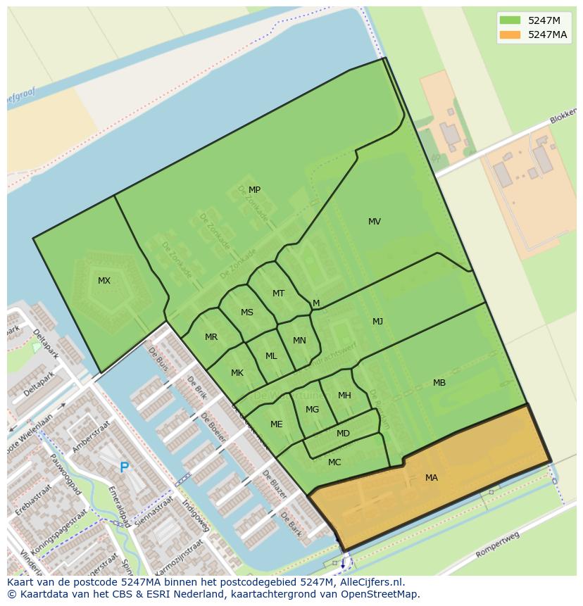 Afbeelding van het postcodegebied 5247 MA op de kaart.