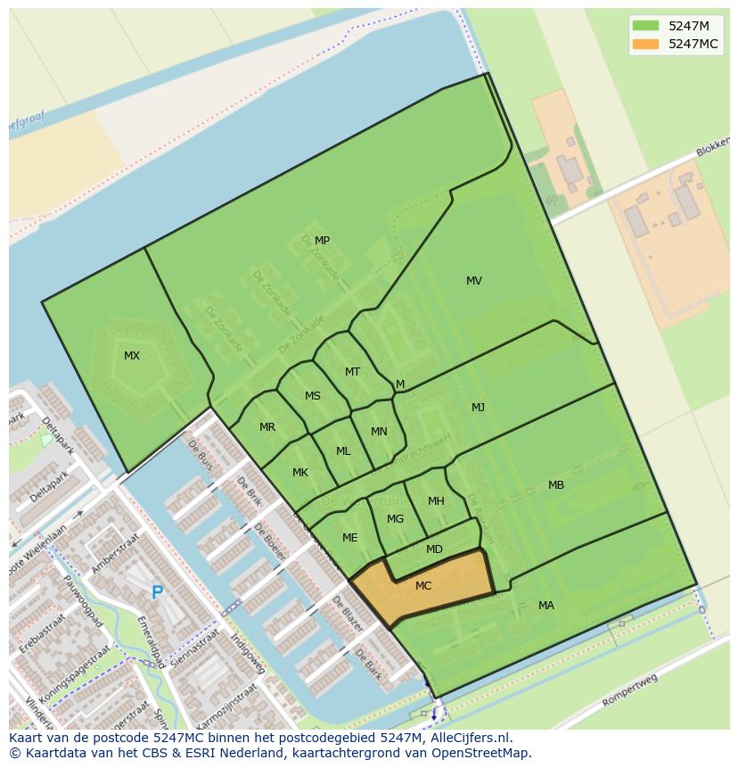 Afbeelding van het postcodegebied 5247 MC op de kaart.