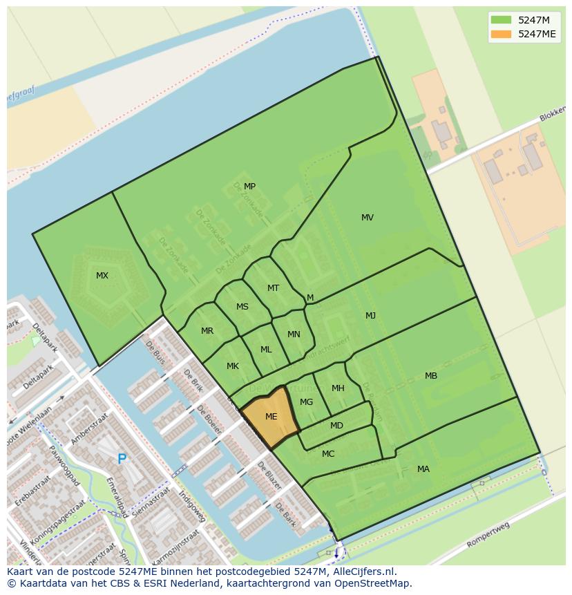 Afbeelding van het postcodegebied 5247 ME op de kaart.