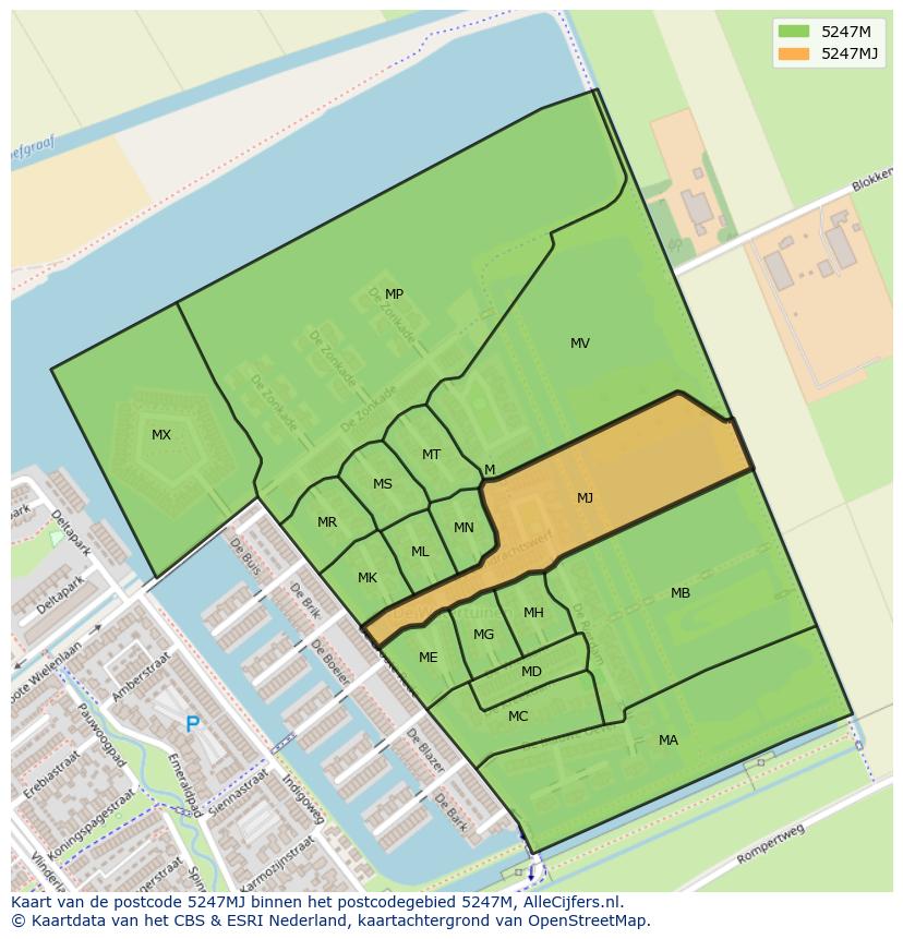 Afbeelding van het postcodegebied 5247 MJ op de kaart.