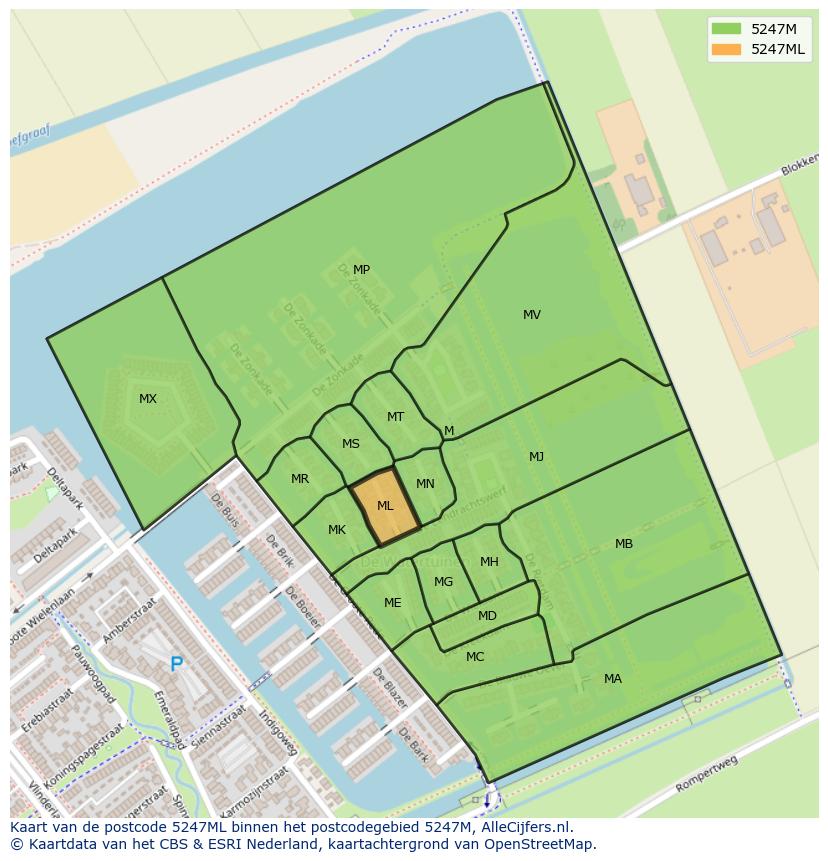 Afbeelding van het postcodegebied 5247 ML op de kaart.
