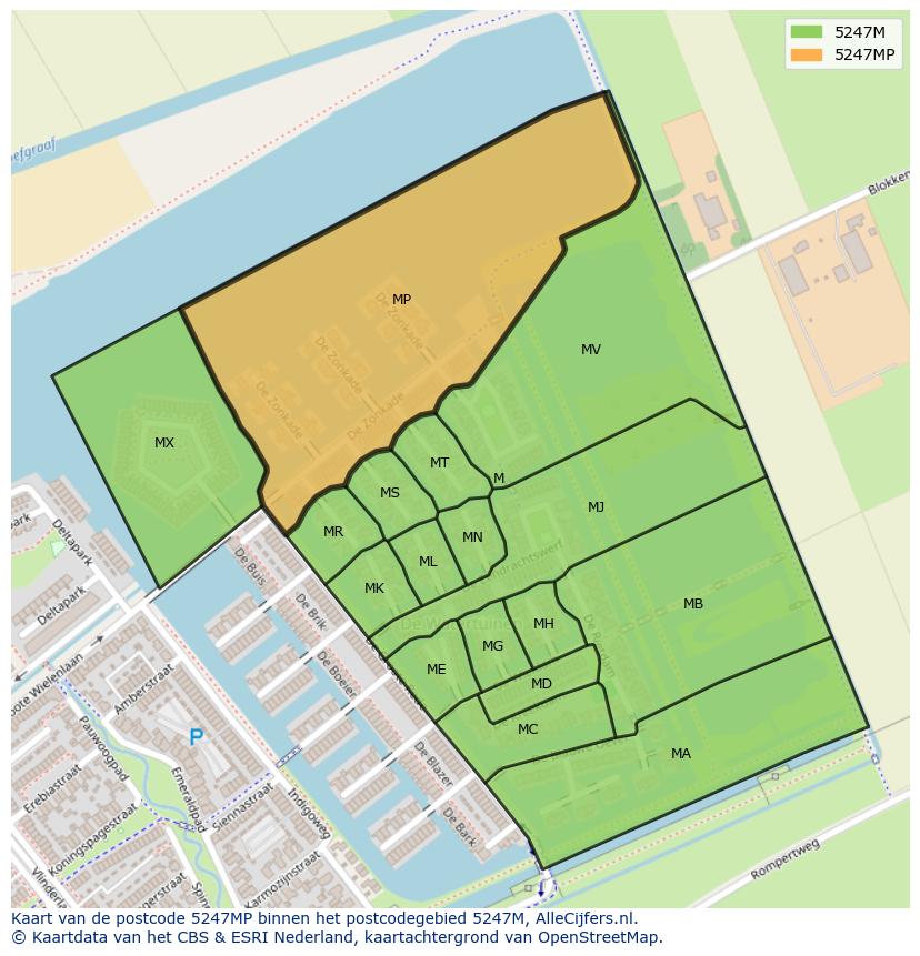 Afbeelding van het postcodegebied 5247 MP op de kaart.