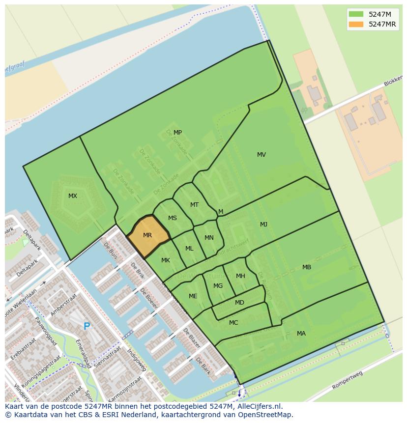 Afbeelding van het postcodegebied 5247 MR op de kaart.
