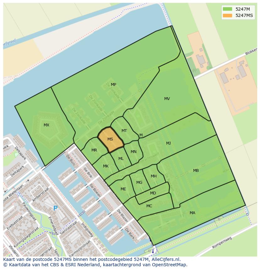 Afbeelding van het postcodegebied 5247 MS op de kaart.