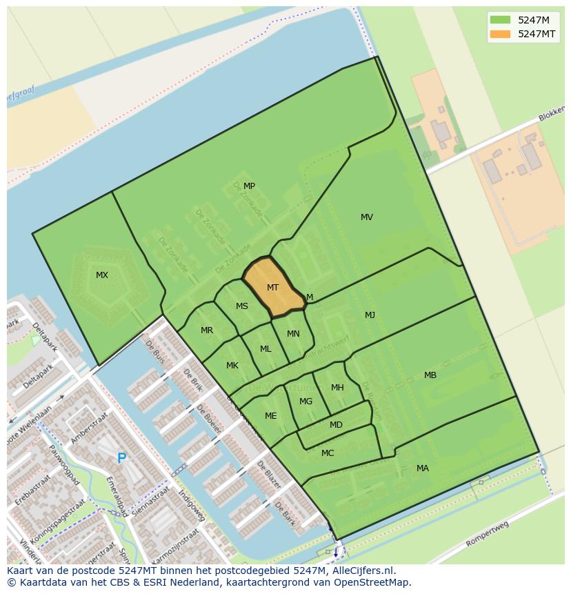 Afbeelding van het postcodegebied 5247 MT op de kaart.