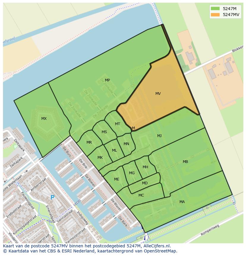 Afbeelding van het postcodegebied 5247 MV op de kaart.
