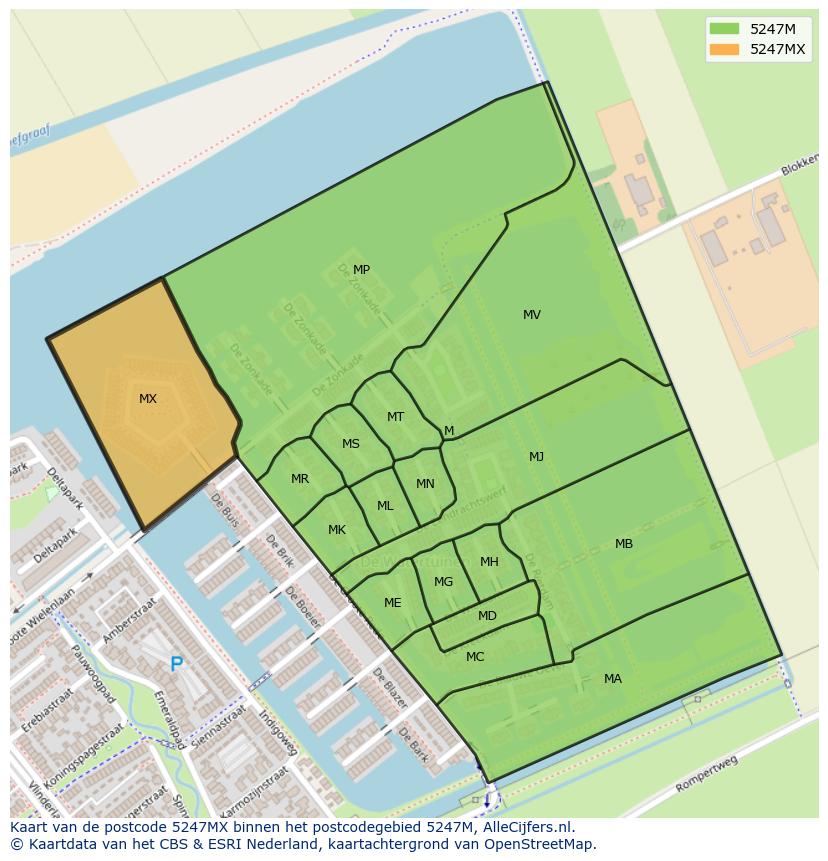 Afbeelding van het postcodegebied 5247 MX op de kaart.