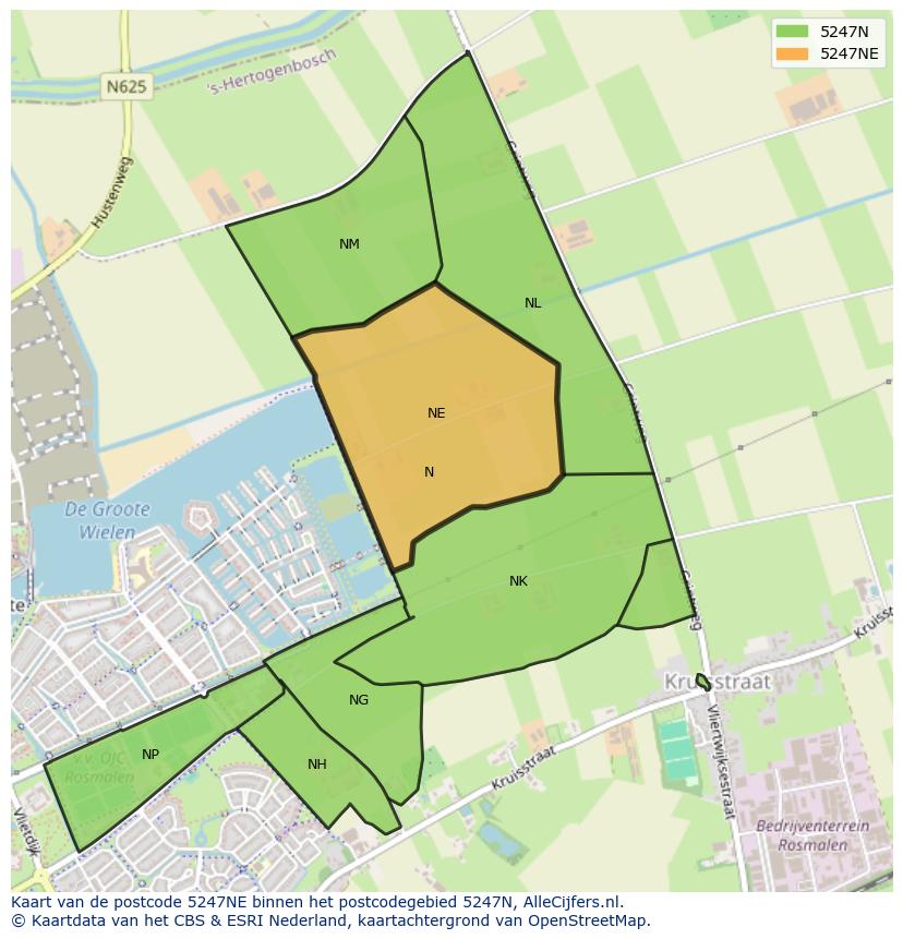 Afbeelding van het postcodegebied 5247 NE op de kaart.