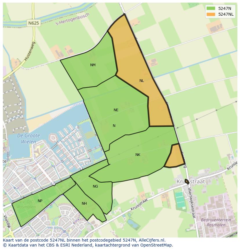Afbeelding van het postcodegebied 5247 NL op de kaart.