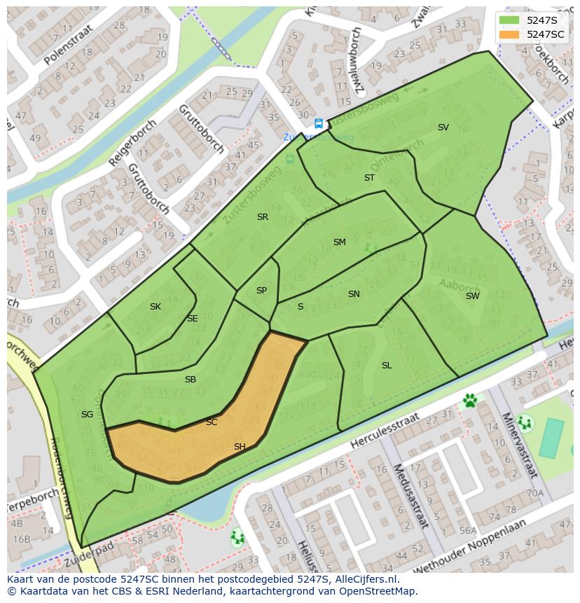 Afbeelding van het postcodegebied 5247 SC op de kaart.
