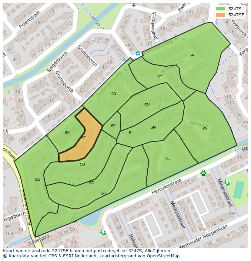 Afbeelding van het postcodegebied 5247 SE op de kaart.