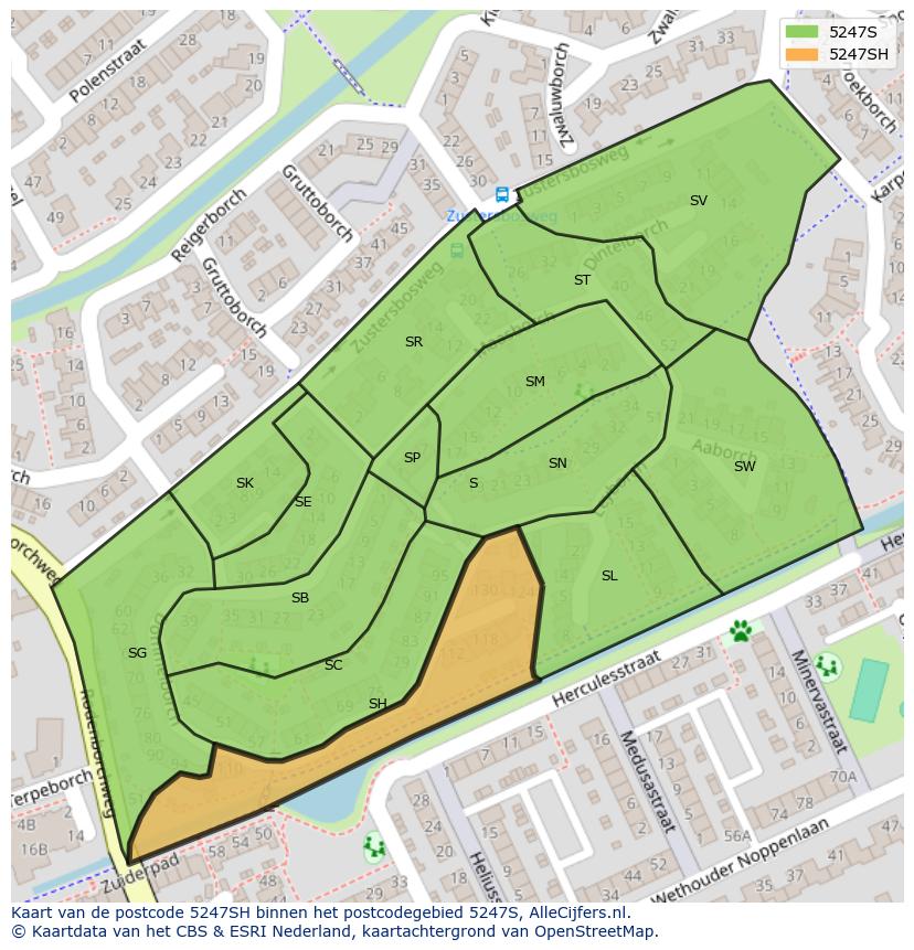 Afbeelding van het postcodegebied 5247 SH op de kaart.