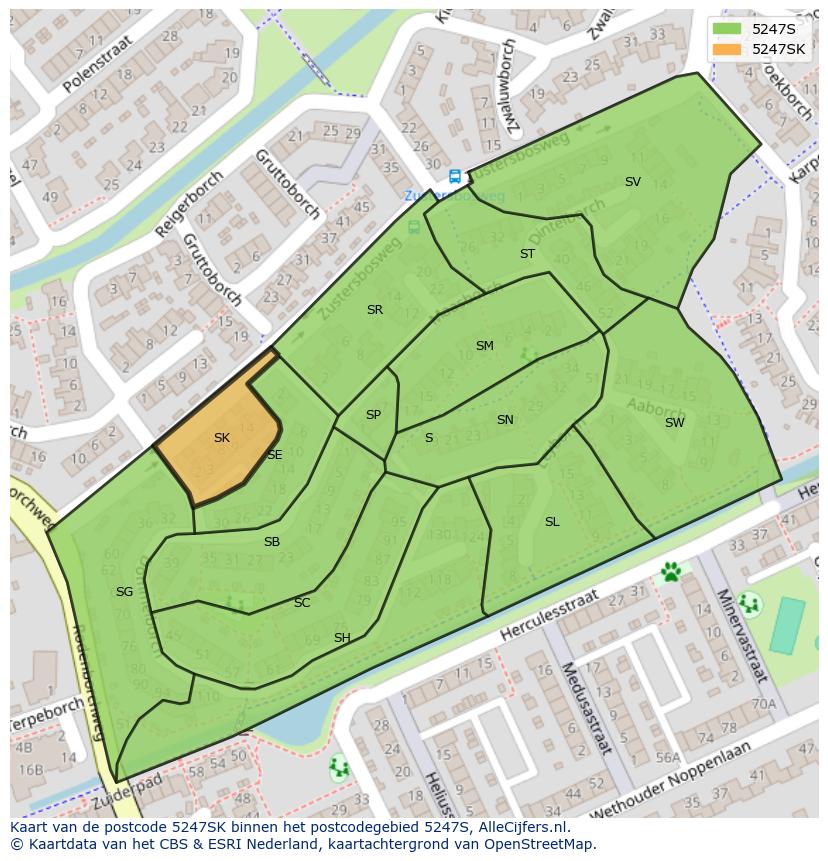Afbeelding van het postcodegebied 5247 SK op de kaart.
