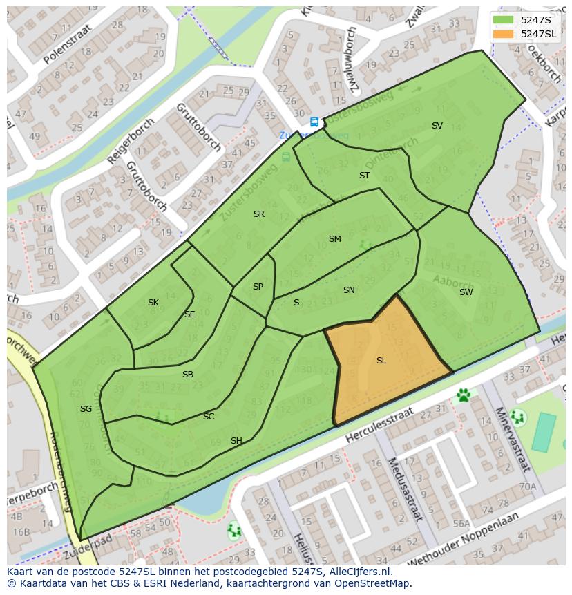 Afbeelding van het postcodegebied 5247 SL op de kaart.