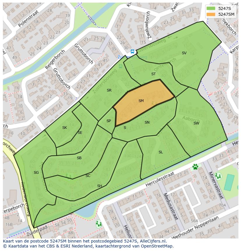 Afbeelding van het postcodegebied 5247 SM op de kaart.