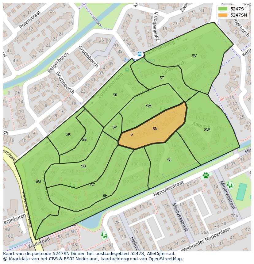 Afbeelding van het postcodegebied 5247 SN op de kaart.