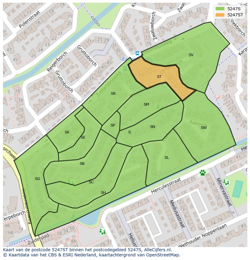 Afbeelding van het postcodegebied 5247 ST op de kaart.