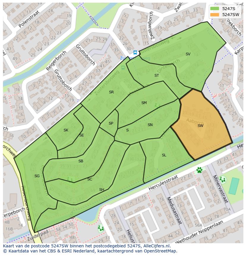 Afbeelding van het postcodegebied 5247 SW op de kaart.