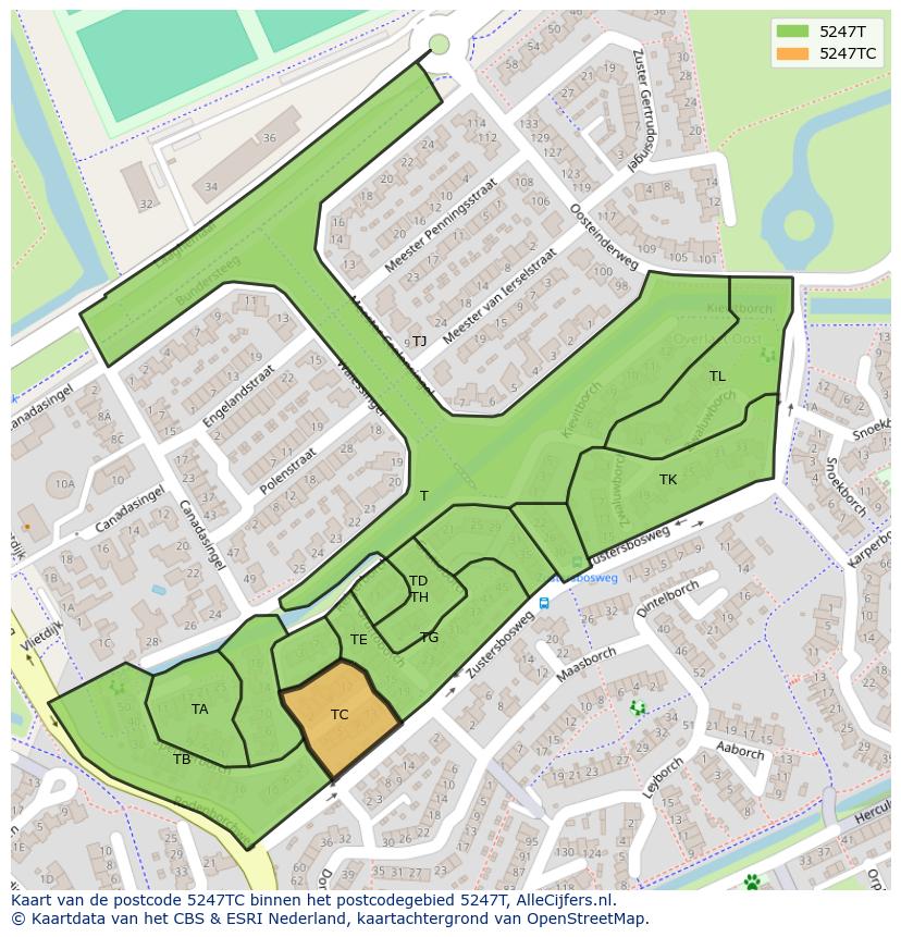 Afbeelding van het postcodegebied 5247 TC op de kaart.