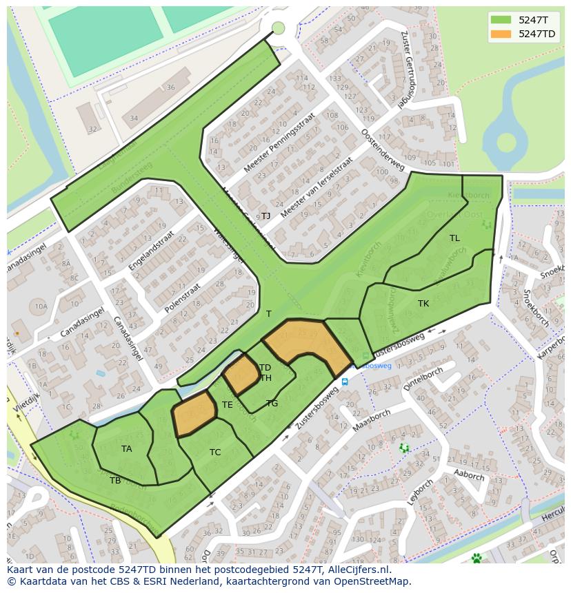 Afbeelding van het postcodegebied 5247 TD op de kaart.