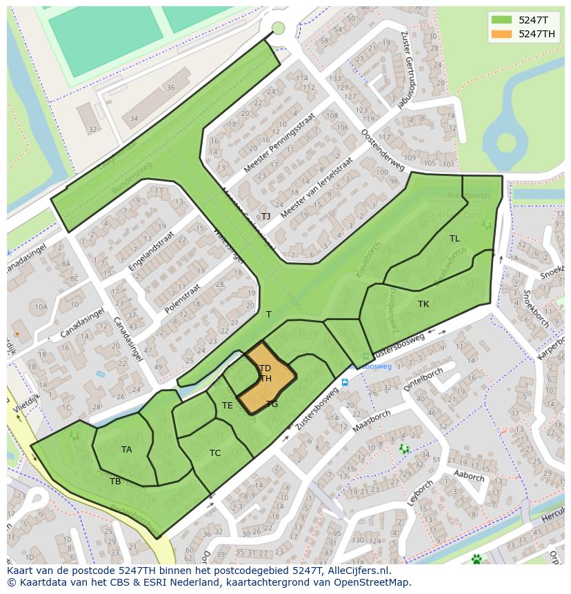 Afbeelding van het postcodegebied 5247 TH op de kaart.