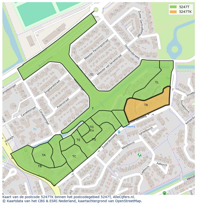 Afbeelding van het postcodegebied 5247 TK op de kaart.