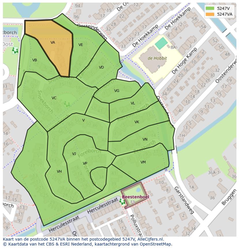Afbeelding van het postcodegebied 5247 VA op de kaart.