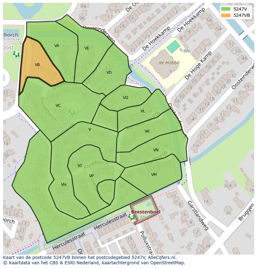 Afbeelding van het postcodegebied 5247 VB op de kaart.