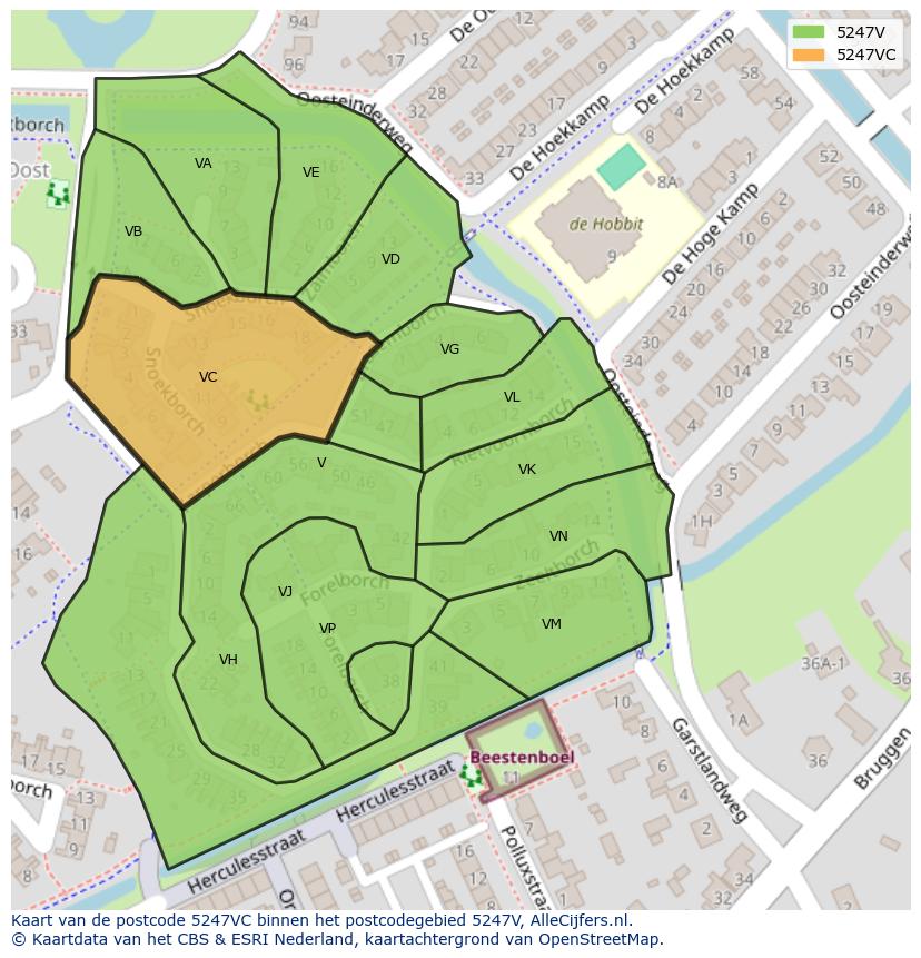 Afbeelding van het postcodegebied 5247 VC op de kaart.
