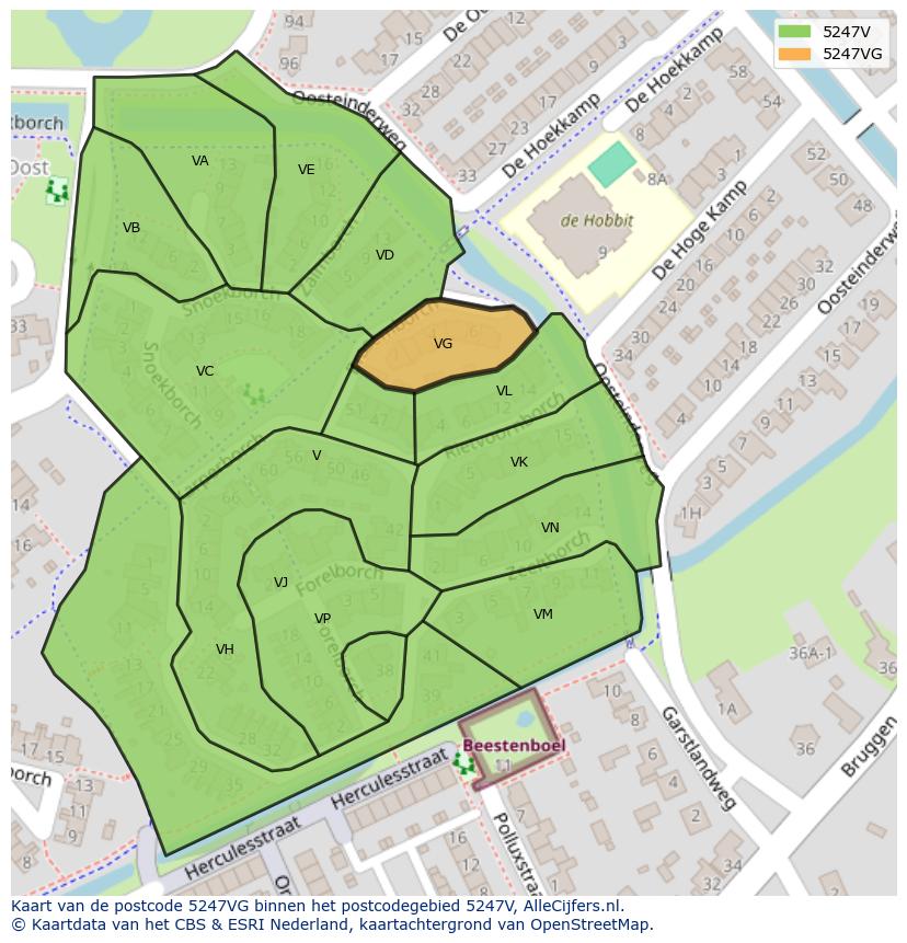 Afbeelding van het postcodegebied 5247 VG op de kaart.
