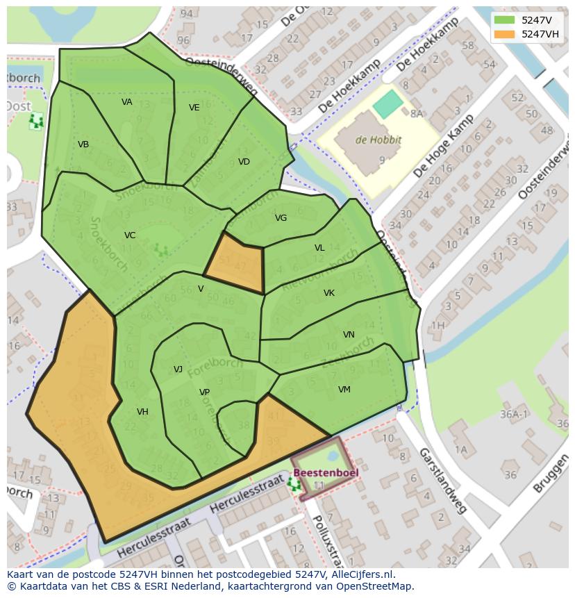 Afbeelding van het postcodegebied 5247 VH op de kaart.
