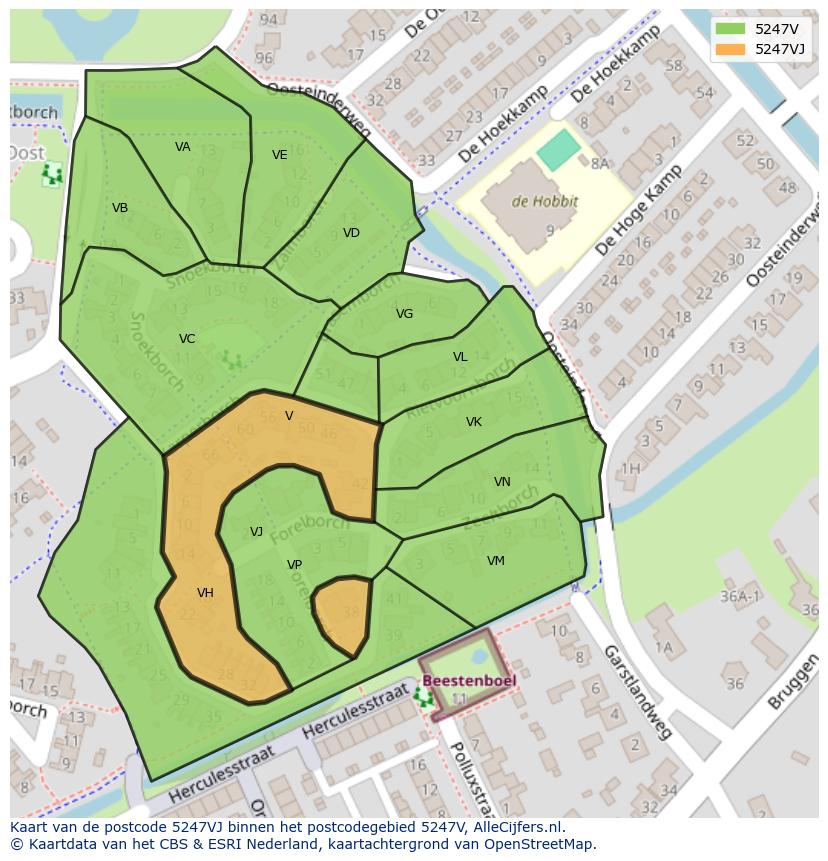 Afbeelding van het postcodegebied 5247 VJ op de kaart.