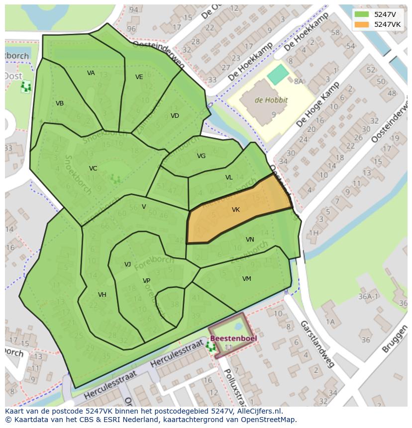 Afbeelding van het postcodegebied 5247 VK op de kaart.