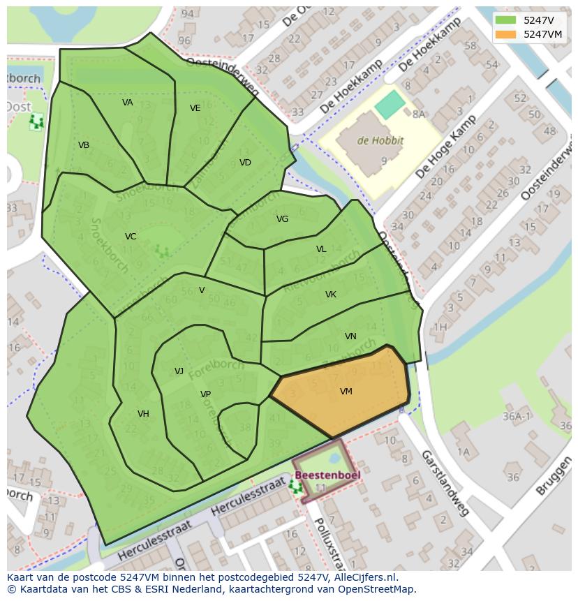 Afbeelding van het postcodegebied 5247 VM op de kaart.