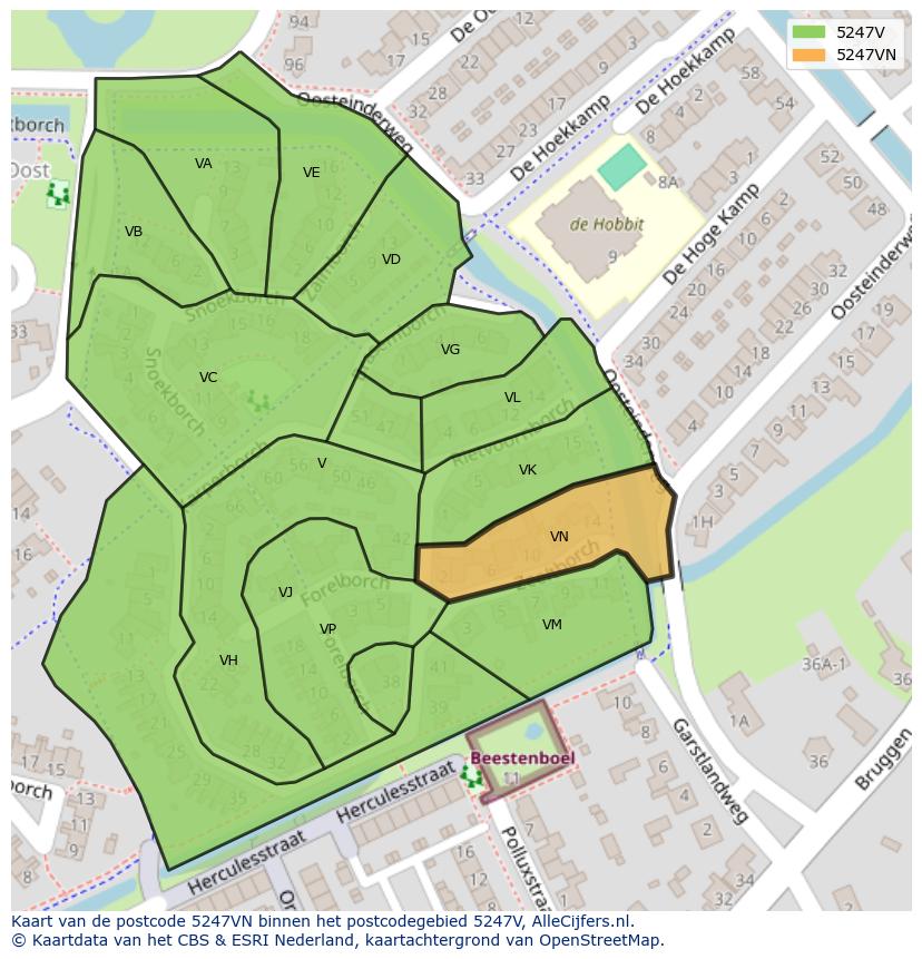 Afbeelding van het postcodegebied 5247 VN op de kaart.