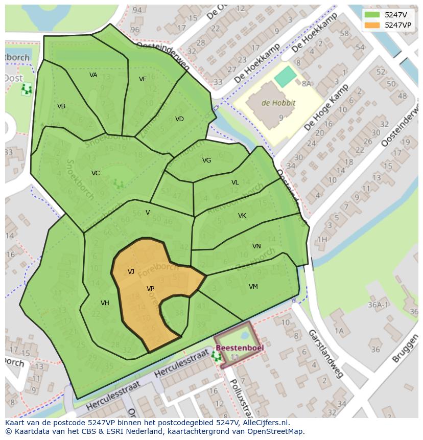 Afbeelding van het postcodegebied 5247 VP op de kaart.