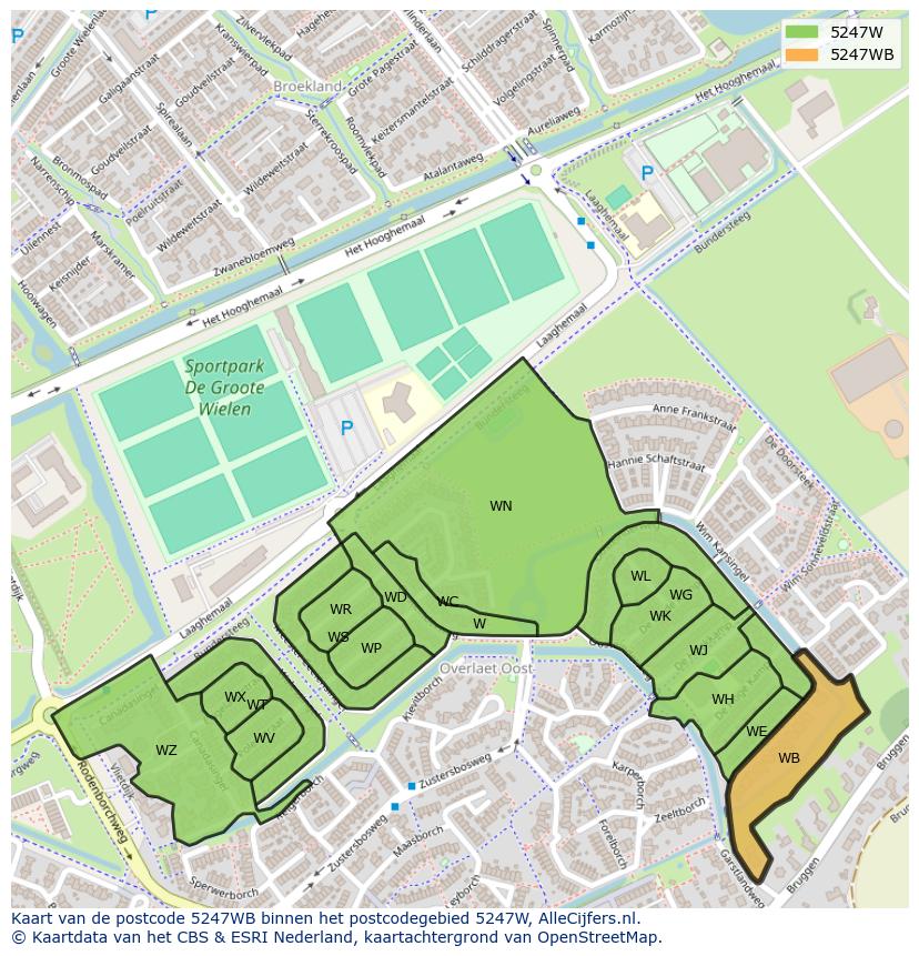 Afbeelding van het postcodegebied 5247 WB op de kaart.