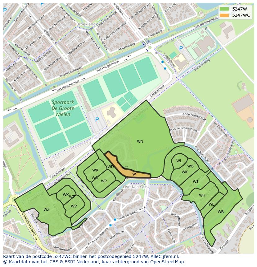 Afbeelding van het postcodegebied 5247 WC op de kaart.