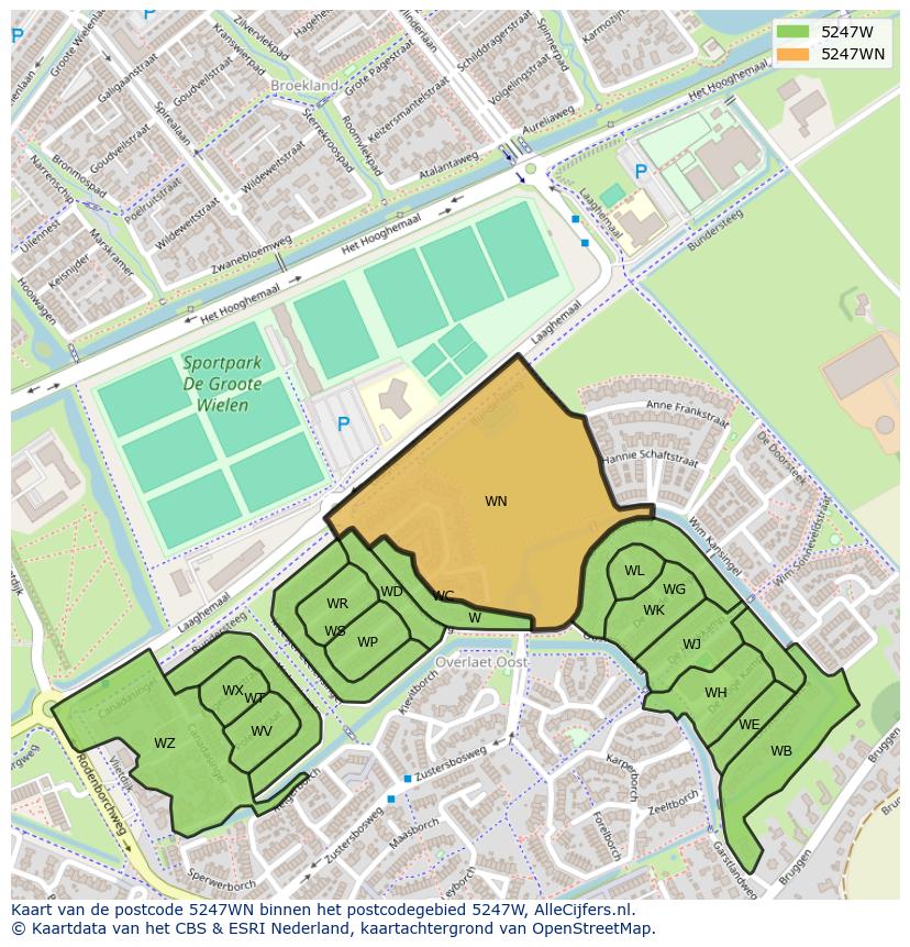 Afbeelding van het postcodegebied 5247 WN op de kaart.