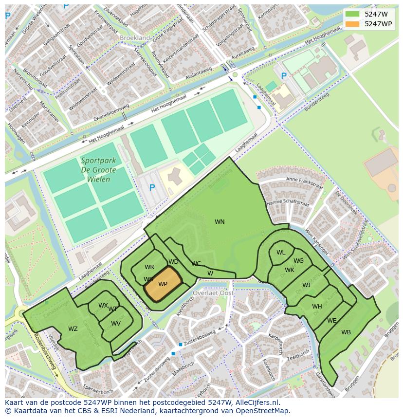 Afbeelding van het postcodegebied 5247 WP op de kaart.