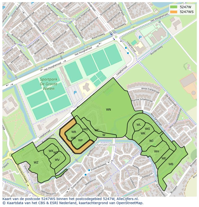 Afbeelding van het postcodegebied 5247 WS op de kaart.