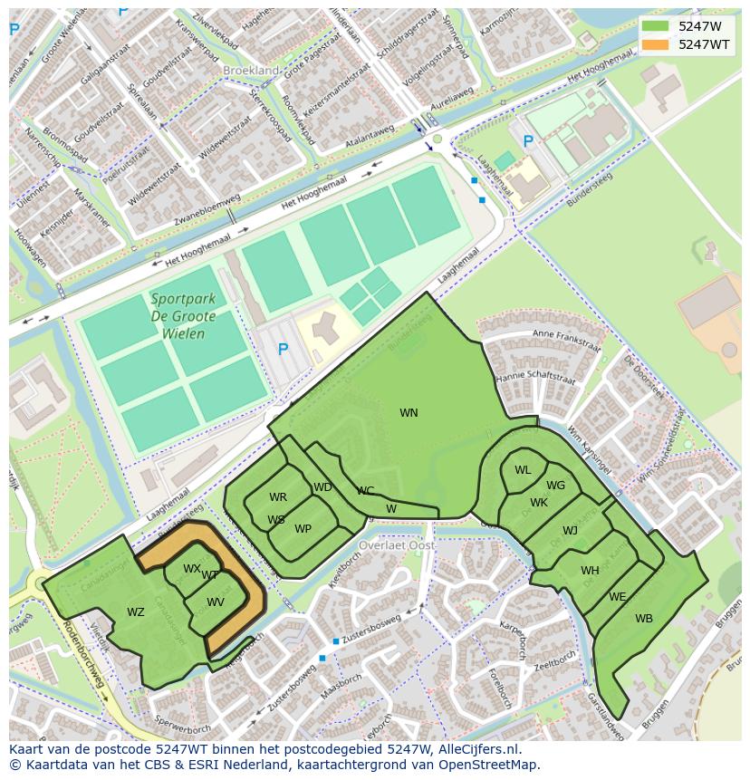 Afbeelding van het postcodegebied 5247 WT op de kaart.