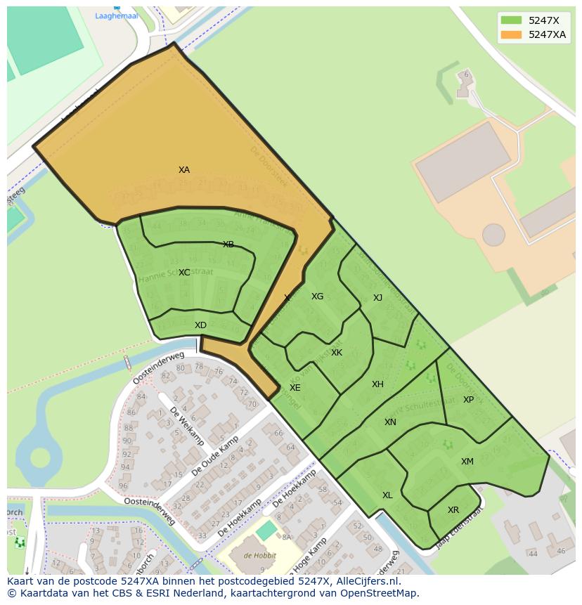 Afbeelding van het postcodegebied 5247 XA op de kaart.
